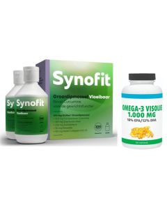 Synofit Groenlipmossel Vloeibaar duo 2x 200ml (= 400ml) &  Gratis Gezonderwinkelen Visolie 120 capsules