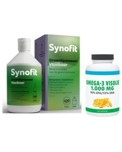 Synofit Groenlipmossel Vloeibaar 400ml &  Gratis pot Gezonderwinkelen Visolie 120 capsules